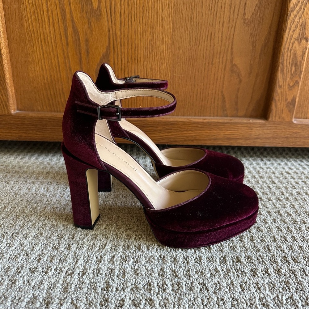 White House Black Market Burgundy Velvet Heels